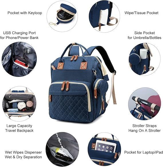 Winnies Diaper Bag with Changing Station & Foldable Bassinet Diaper Backpack