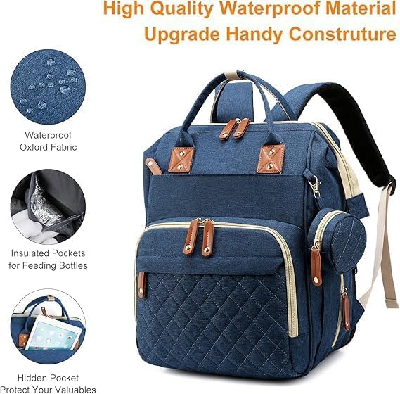 Winnies Diaper Bag with Changing Station & Foldable Bassinet Diaper Backpack