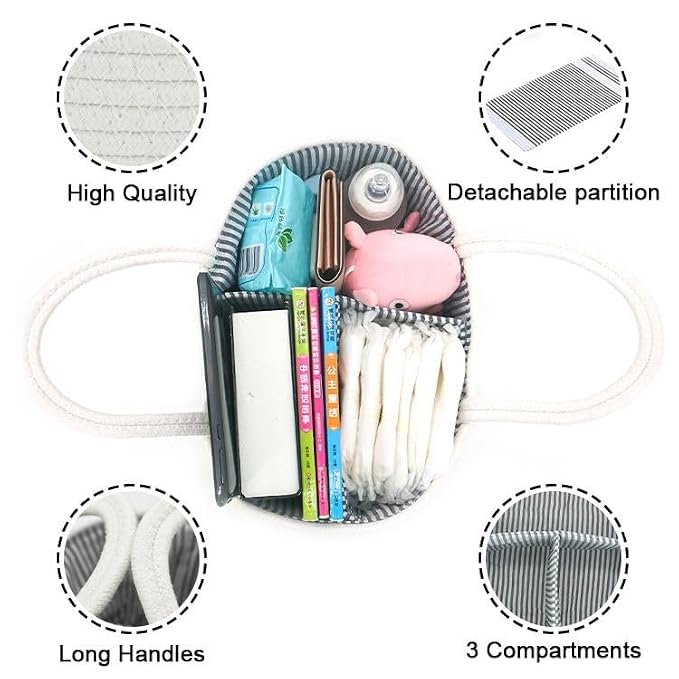 Winnies Baby Diaper Organizer Caddy | Portable Nursery Storage Basket for Baby Essentials