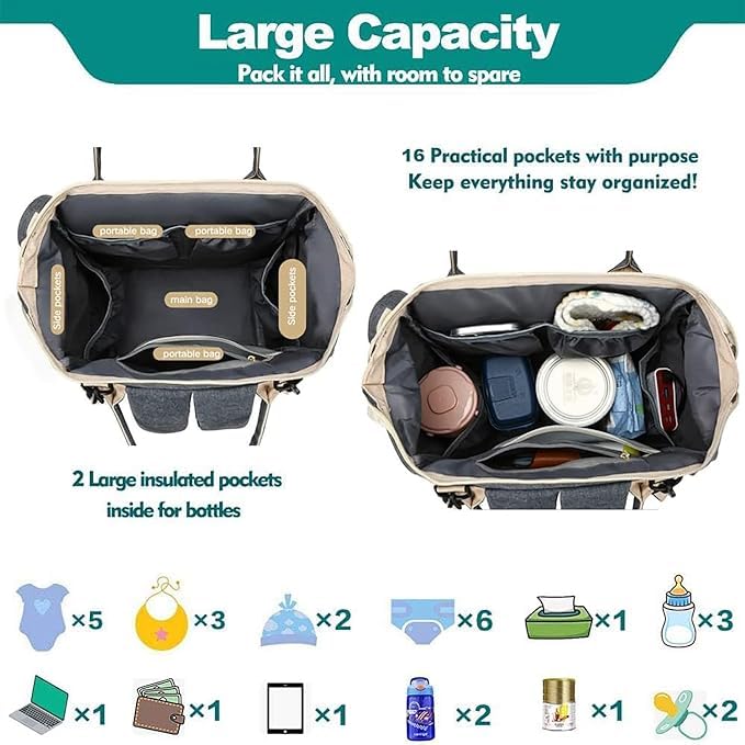 Winnies Insulated Diaper Backpack – Waterproof Travel Bag for Mom & Dad with Bottle Warmer Pockets