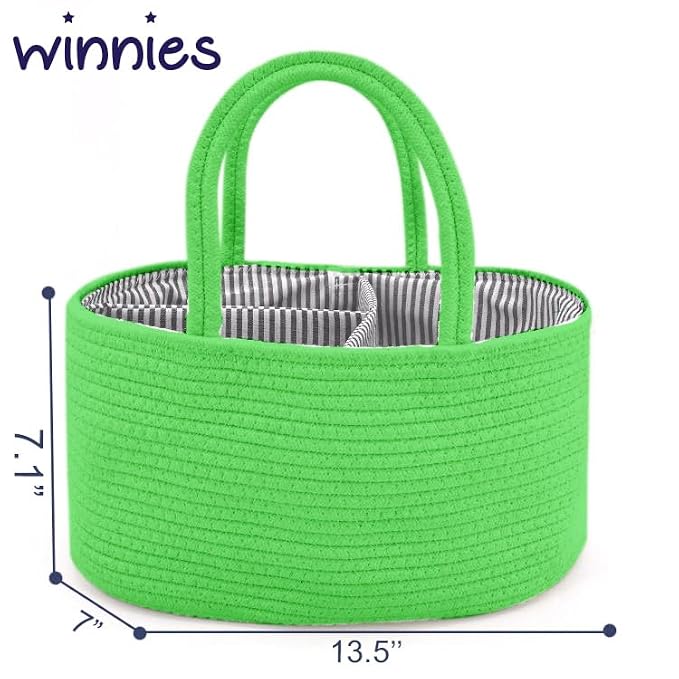 Winnies Baby Diaper Organizer Caddy | Portable Nursery Storage Basket for Baby Essentials