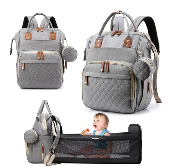 Winnies Diaper Bag with Changing Station & Foldable Bassinet Diaper Backpack