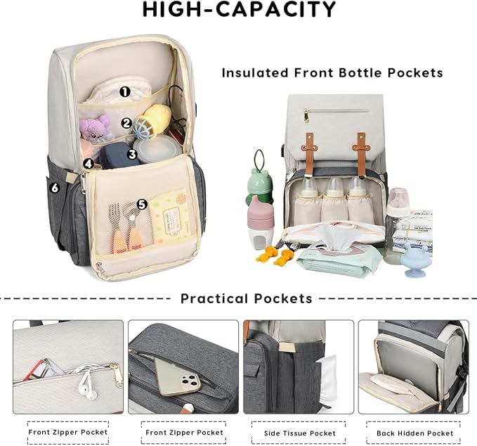 Winnies Diaper Bag for Mothers – 2-in-1 Travel Backpack & Tote with USB Charging Port