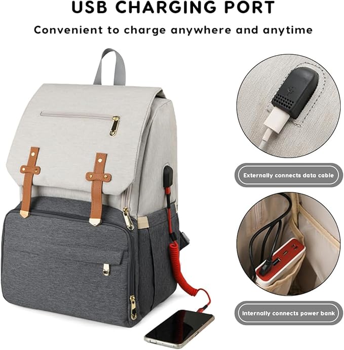 Winnies Diaper Bag for Mothers – 2-in-1 Travel Backpack & Tote with USB Charging Port
