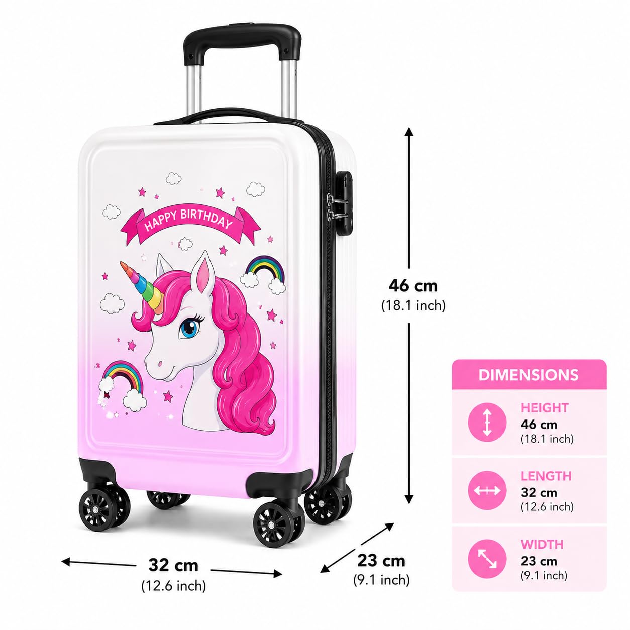 Winnies 20-Inch Kids Suitcase Trolley | 8-Wheel Hard Shell Travel Luggage for Girls