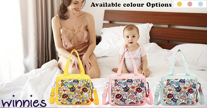 Winnies Cartoon Mummy Tote Bag | Lightweight Waterproof Baby Diaper Bag with Shoulder Strap