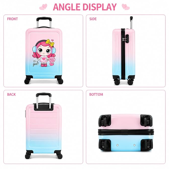 Winnies 20-Inch Kids Suitcase Trolley | 8-Wheel Hard Shell Travel Luggage for Girls