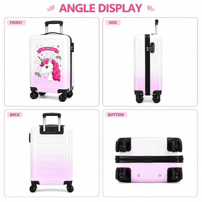 Winnies 20-Inch Kids Suitcase Trolley | 8-Wheel Hard Shell Travel Luggage for Girls