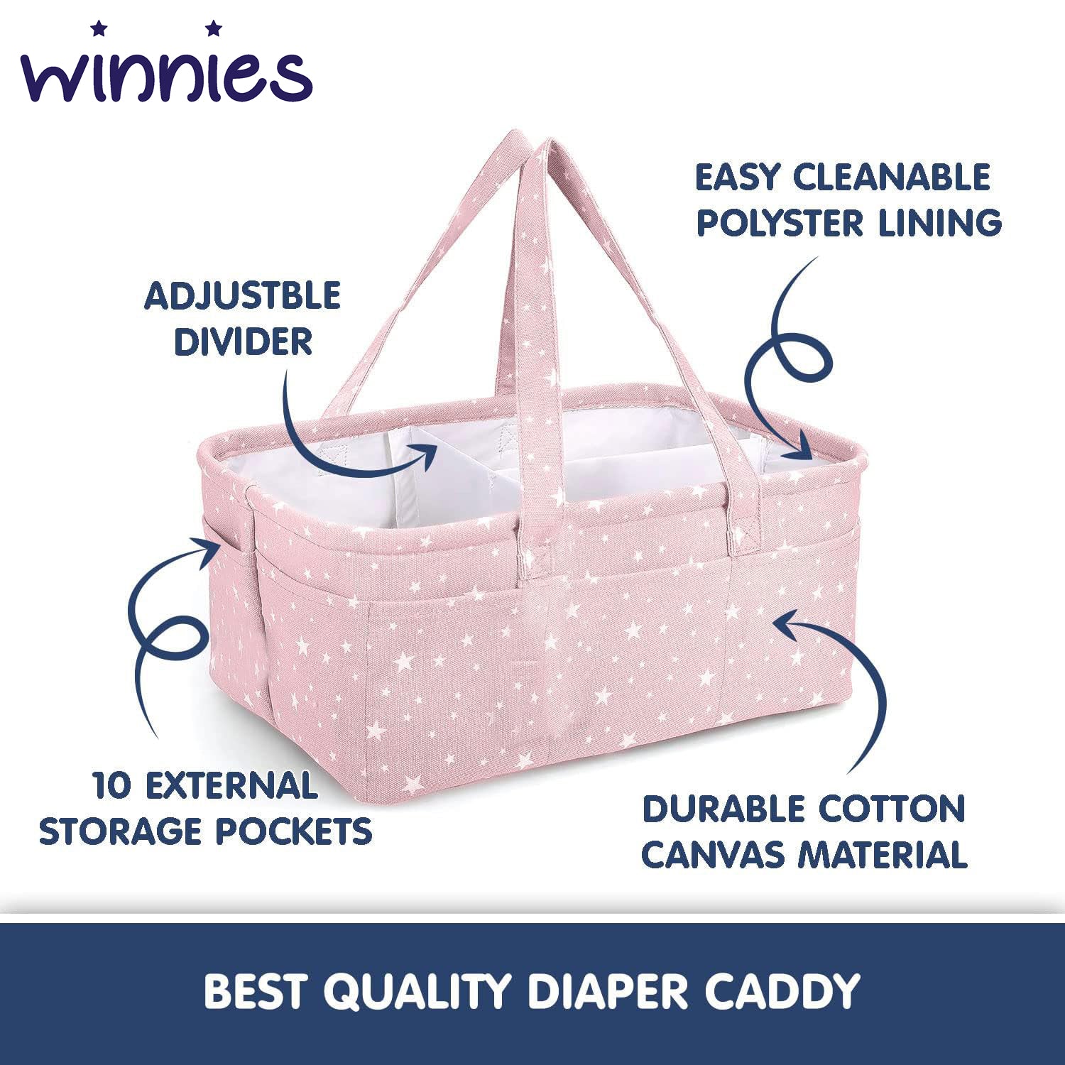 Winnies Cute Diaper Caddy Bag for Smart Mothers Baby Diaper Caddy Organizers Foldable and Portable (Pink Star)