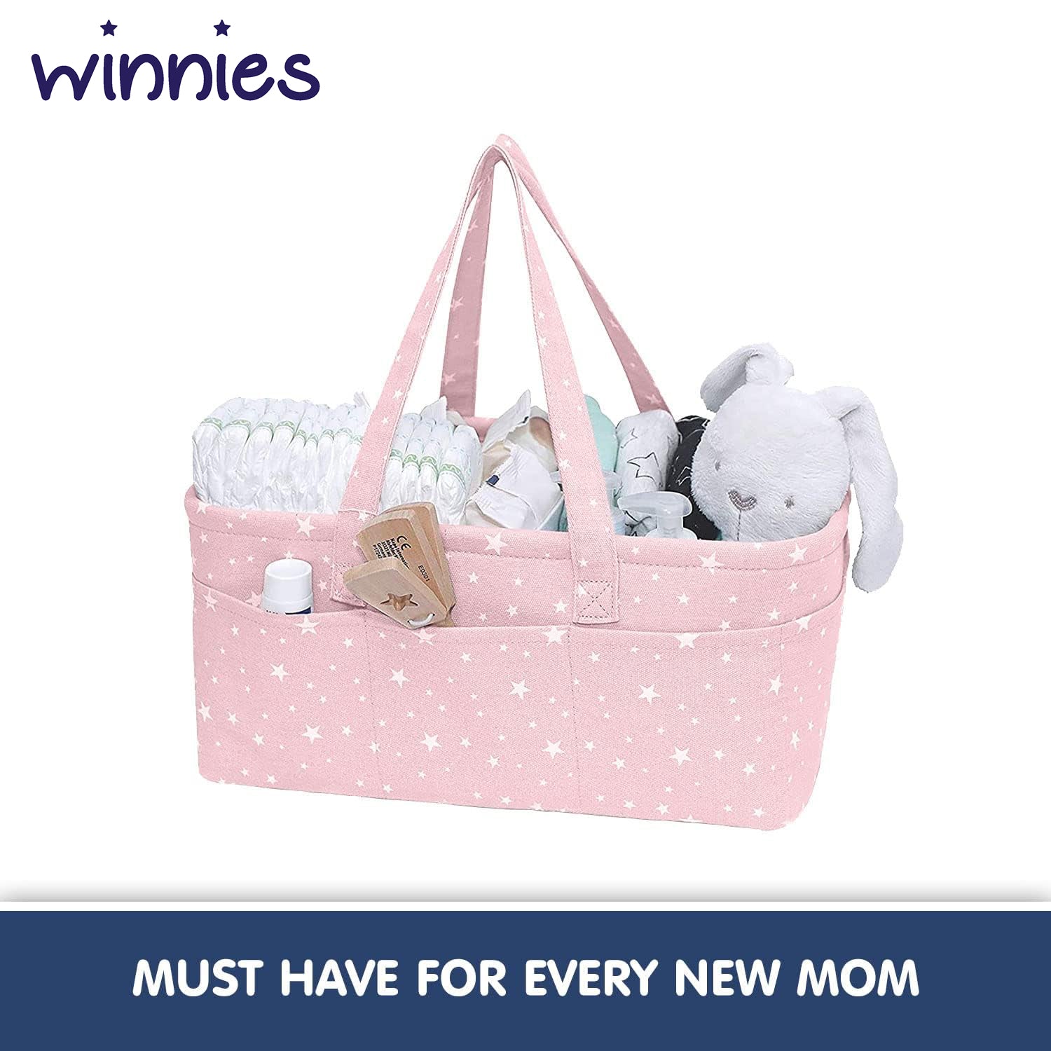 Winnies Cute Diaper Caddy Bag for Smart Mothers Baby Diaper Caddy Organizers Foldable and Portable (Pink Star)