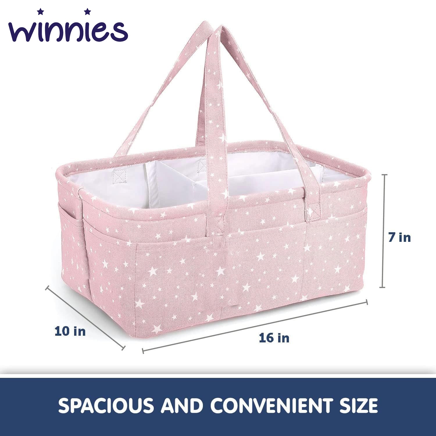 Winnies Cute Diaper Caddy Bag for Smart Mothers Baby Diaper Caddy Organizers Foldable and Portable (Pink Star)
