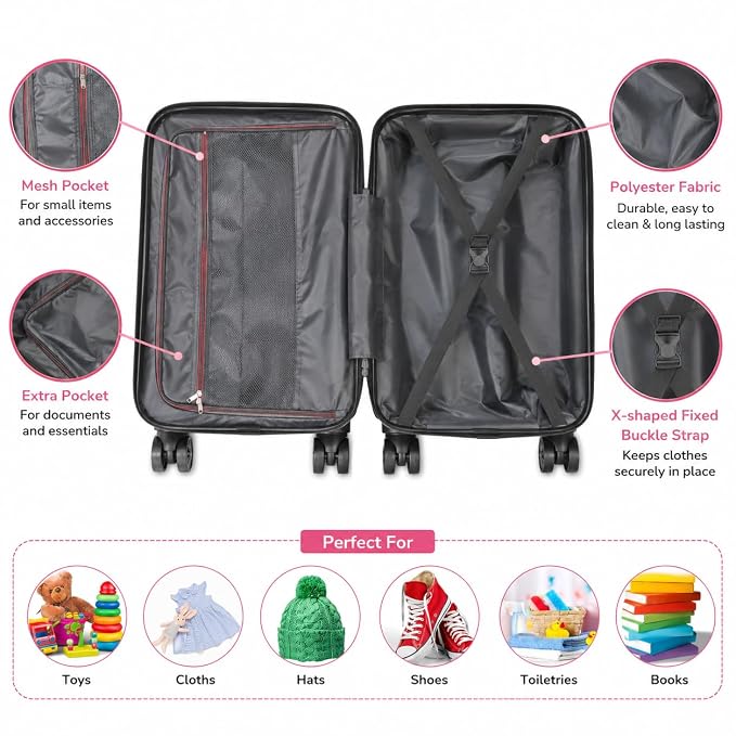 Winnies 20-Inch Kids Suitcase Trolley | 8-Wheel Hard Shell Travel Luggage for Girls